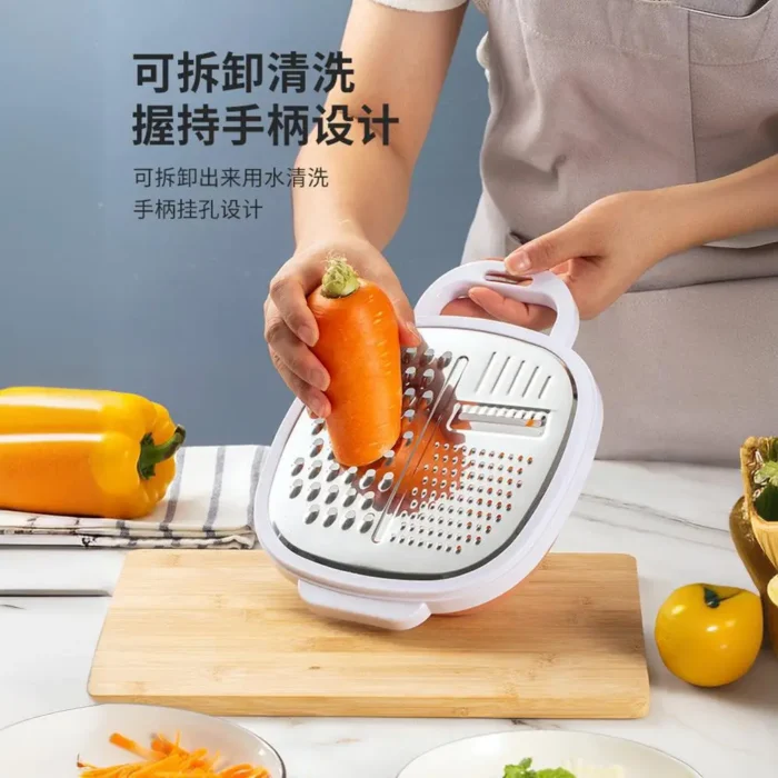 Multifunctional Vegetable Slicer with Container and Lid, Vegetable Cutter, Cheese Slicer, Kitchen Grater, Stainless Steel - Image 3