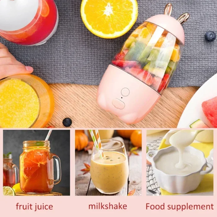 Dropshipping Lovely Rabbit Household Portable USB Rechargeable Juicer Cup Fruit Blender Mixer Portable Mini Size Fruit Juicer - Image 4