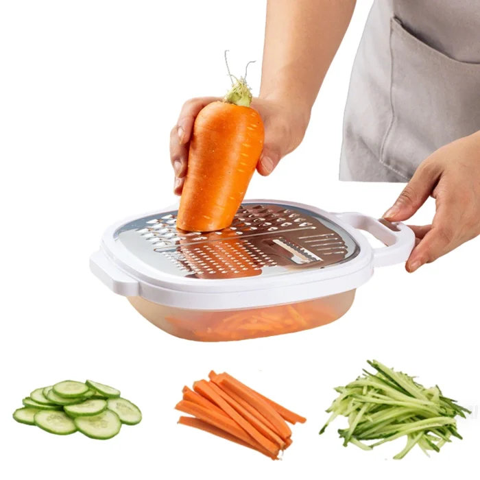 Multifunctional Vegetable Slicer with Container and Lid, Vegetable Cutter, Cheese Slicer, Kitchen Grater, Stainless Steel - Image 6