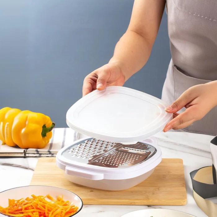 Multifunctional Vegetable Slicer with Container and Lid, Vegetable Cutter, Cheese Slicer, Kitchen Grater, Stainless Steel - Image 2