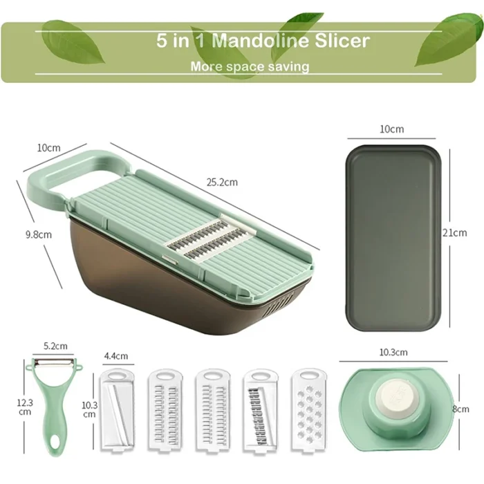 5 In 1 Vegetable Cutter Fruit Slicer Grater Shredders Drain Basket Food Chopper Cutter Dicer Slicer Tools Kitchen Accessories - Image 3