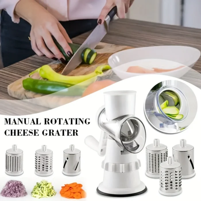 Set, 4in1 Vegetable Cutter, Rotary Vegetable Slicer, Vegetable Grater, Manual Cheese Grater, Multifunctional Vegetable Cutter, P - Image 2