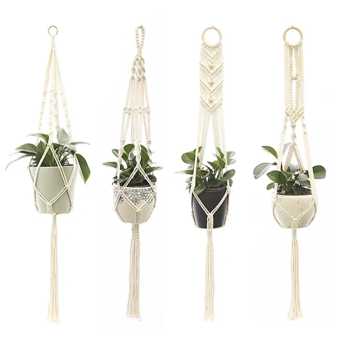 Hanging Plant Handmade Macrame Plant Hanger Flower Pot Planter Hanger Wall Decor Courtyard Garden Hanging Planter Hanging Basket - Image 2