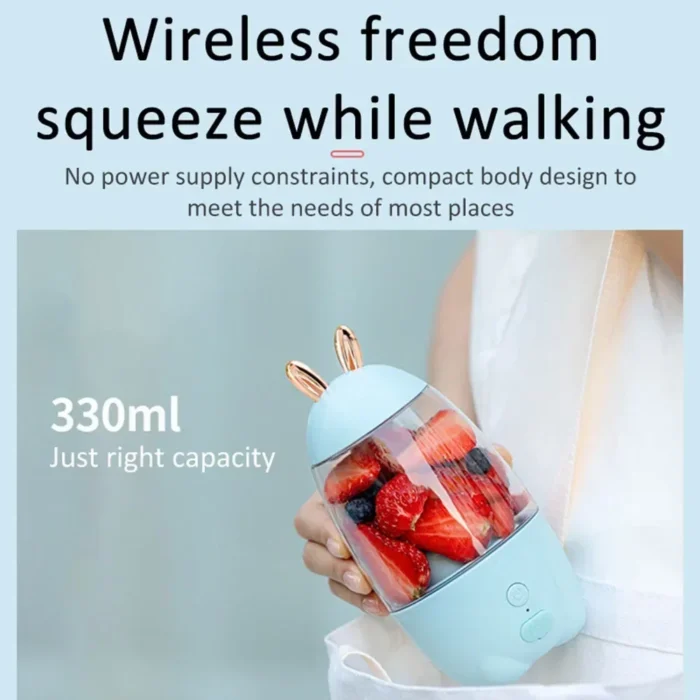 Dropshipping Lovely Rabbit Household Portable USB Rechargeable Juicer Cup Fruit Blender Mixer Portable Mini Size Fruit Juicer - Image 3