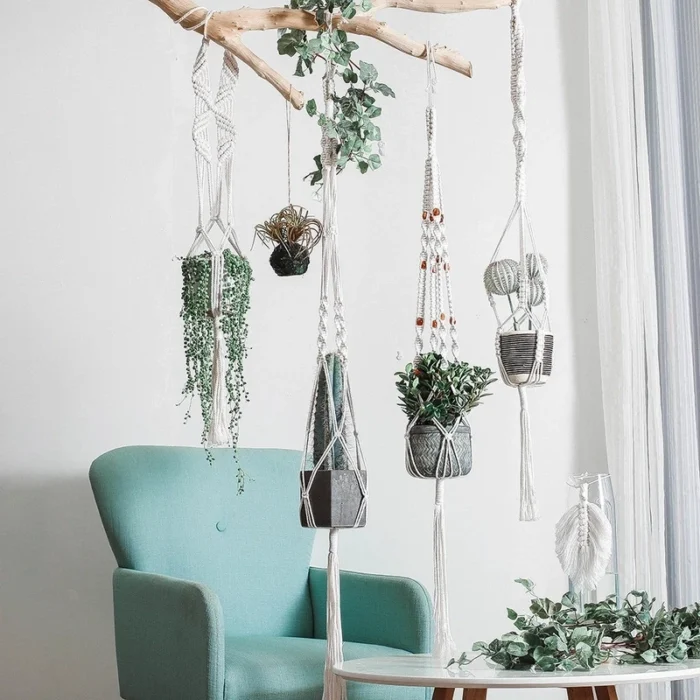 Gardening Plant Hanging Basket Handmade Macrame Flowerpot Pocket Cotton Rope Flower Pot Indoor Home Boho Style Yard Wall Decor - Image 3