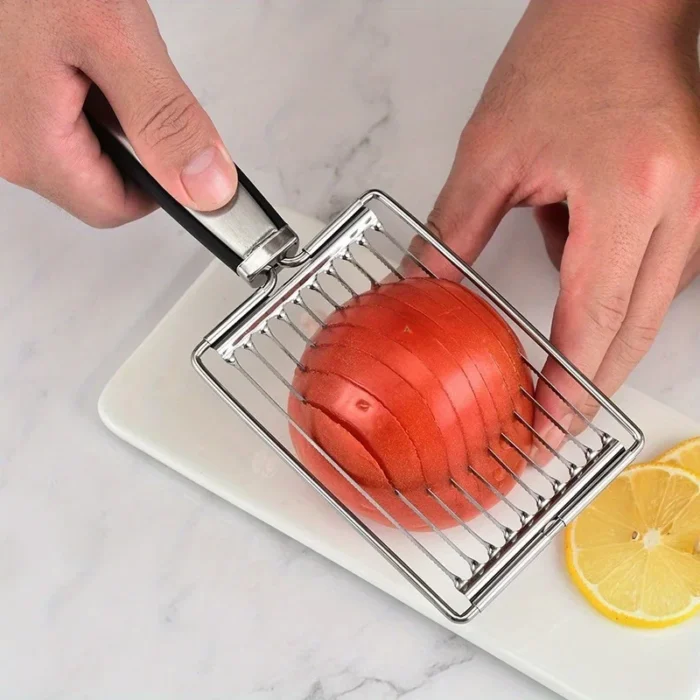 Stainless steel tomato slicer - manual vegetable and fruit cutting machine, perfect for salads and sandwiches - Image 4