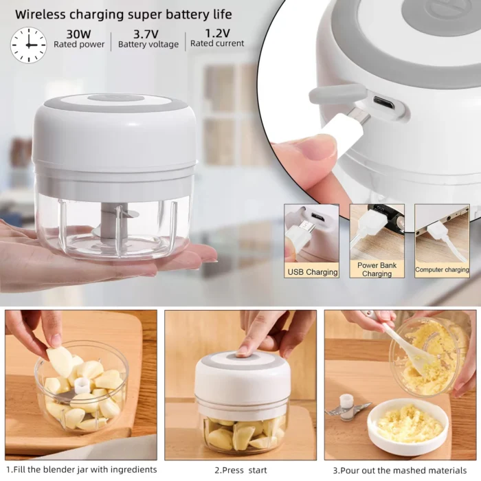Electric Kitchen Food Chopper Mini Garlic Masher crusher USB Portable Meat Grinder Vegetable Chopper for Kitchen Gadgets - Image 3