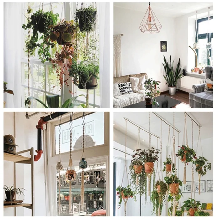 Gardening Plant Hanging Basket Handmade Macrame Flowerpot Pocket Cotton Rope Flower Pot Indoor Home Boho Style Yard Wall Decor - Image 5
